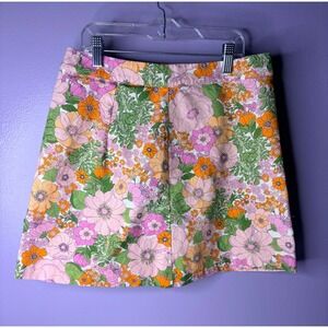 MNG Mango Floral Mini Skirt Retro 60s Mod A-Line Spring Garden Medium